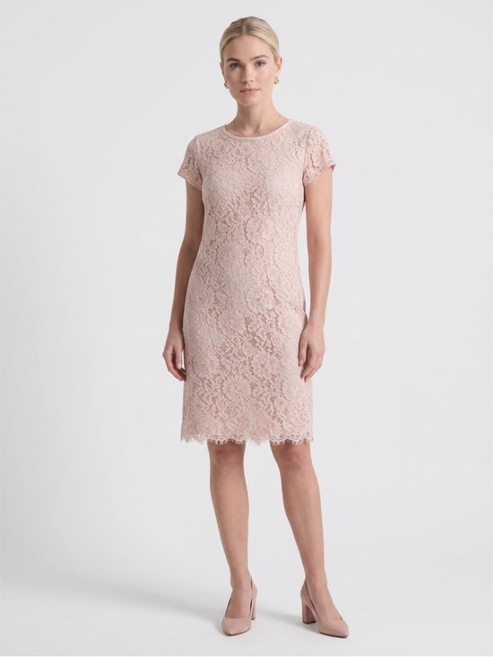LOFT Dresses & Skirts - Loft elegant Lace Short-Sleeve Dress in Blush Pink